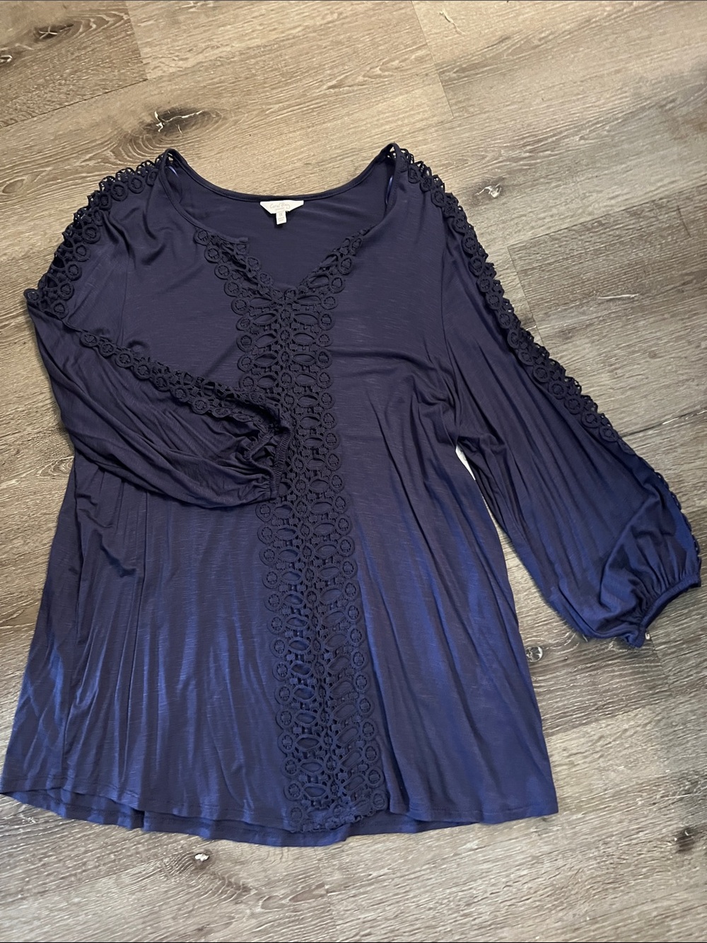 Coral Bay Navy Crochet-Trim V-Neck Tunic